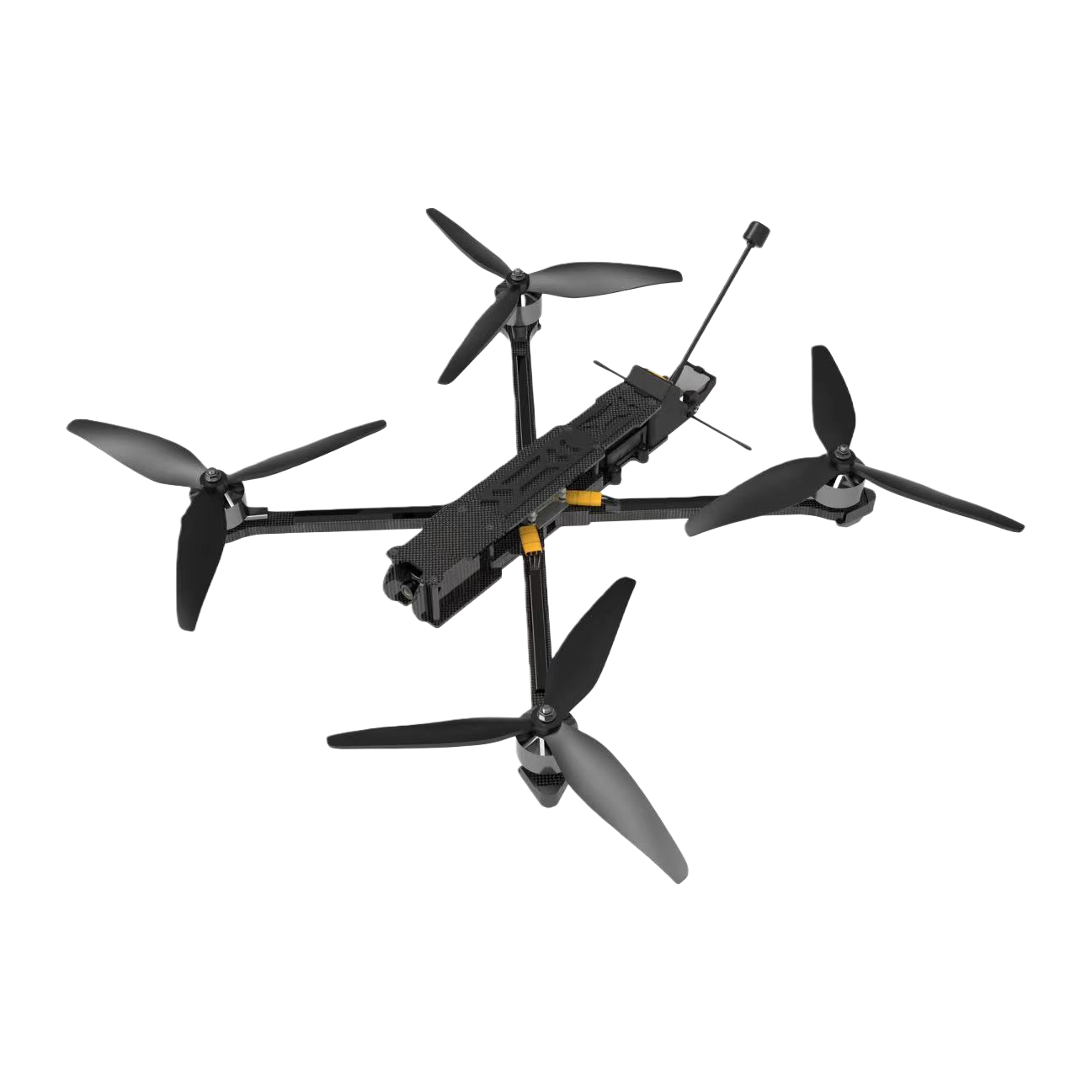 Black carbon fiber drone, with a four-axis design and high-definition camera and antenna, is a professional aerial photography tool with a strong sense of technology! Item Picture