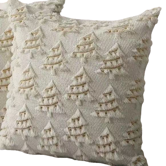 Beige Christmas tree pattern tassel tufted cushions, sofa cushions, custom-made cushions, single-sided 45*45 Item Picture