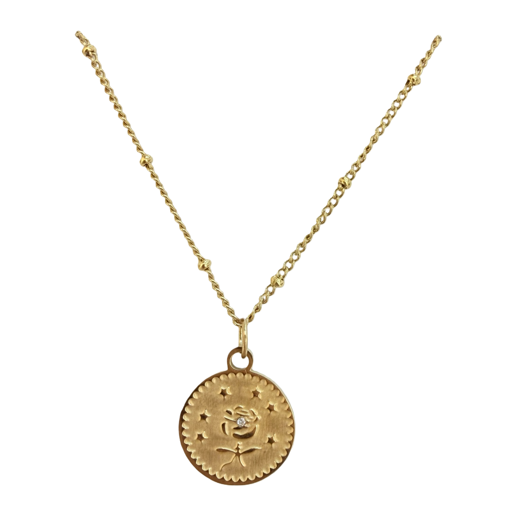 Retro golden star and moon rose relief necklace, snake bone chain, stainless steel, non-fading, gentle and artistic style, atmosphere, niche Instagram creative accessories Item Picture