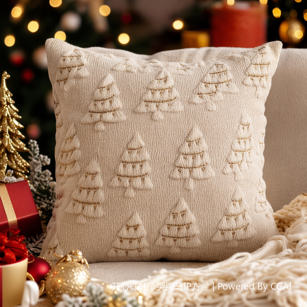 Beige Christmas tree pattern tassel tufted cushions, sofa cushions, custom-made cushions, single-sided 45*45 Specification image