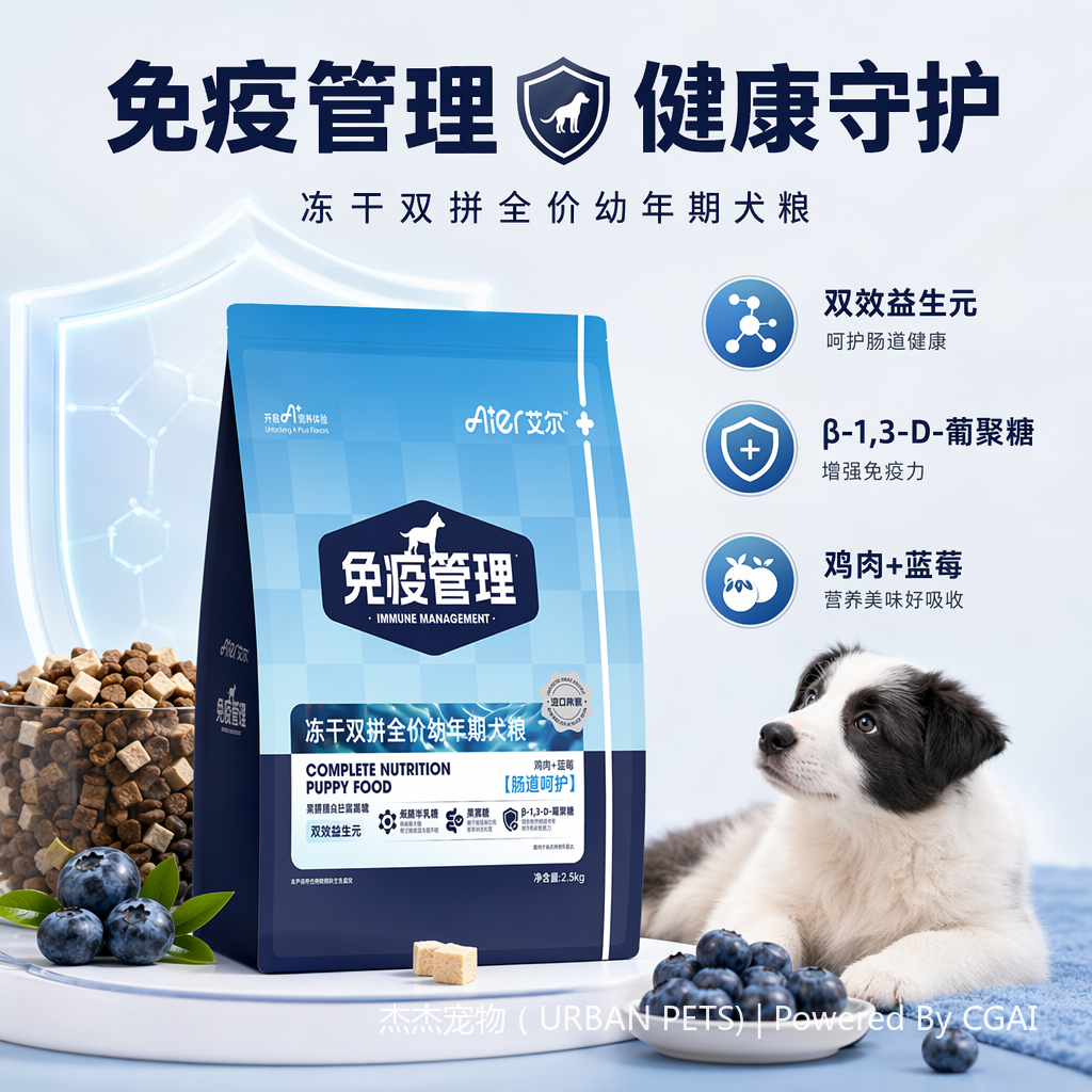 Air Freeze-dried Double Combo Full Price Puppy Dog Food with Chicken and Blueberry formula, suitable for puppies to enhance immunity and protect the intestines, 2.5kg/10kg Item Picture