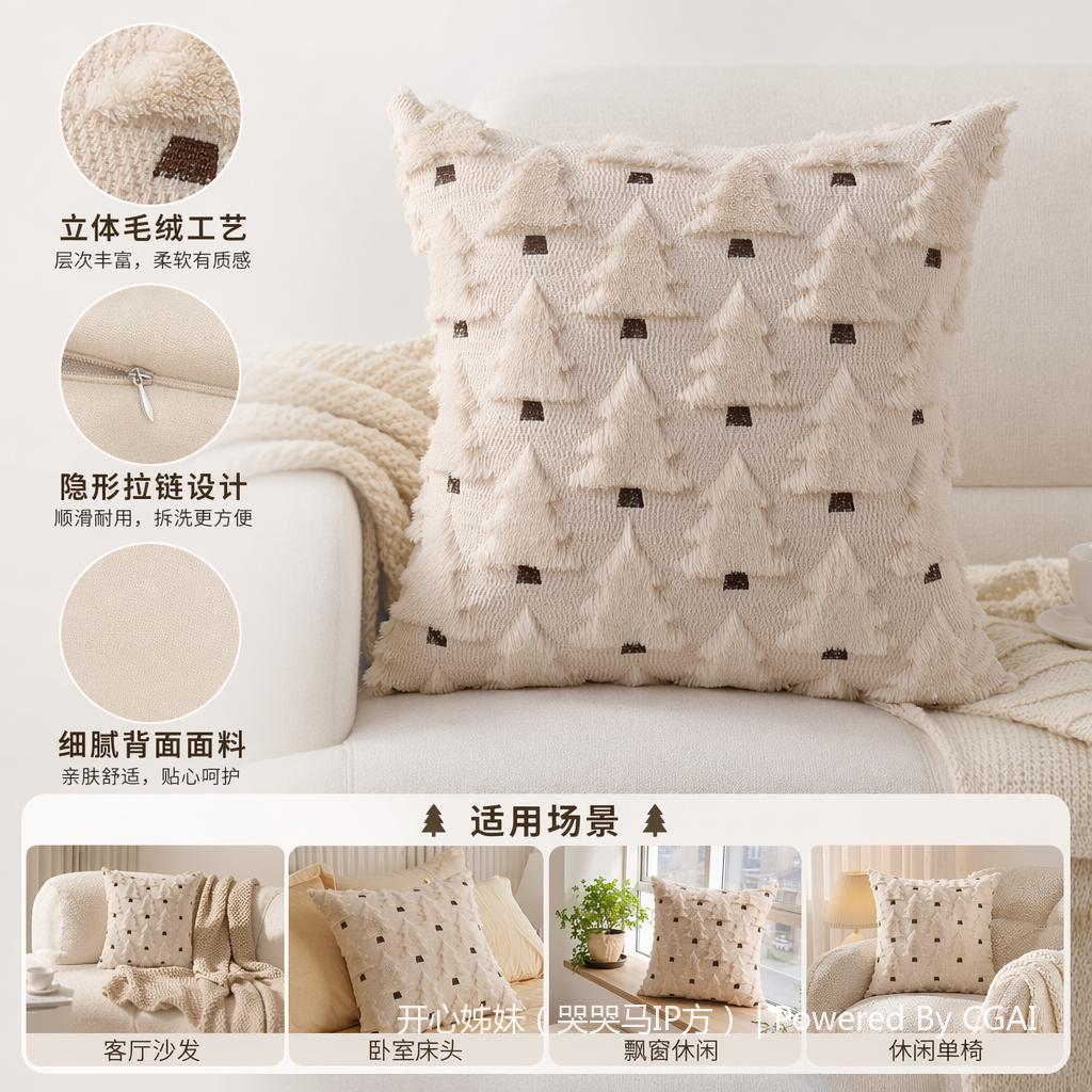 The off-white Christmas tree patterned tufted plush cushions and Tibetan sofa cushions can be customized to 40*40