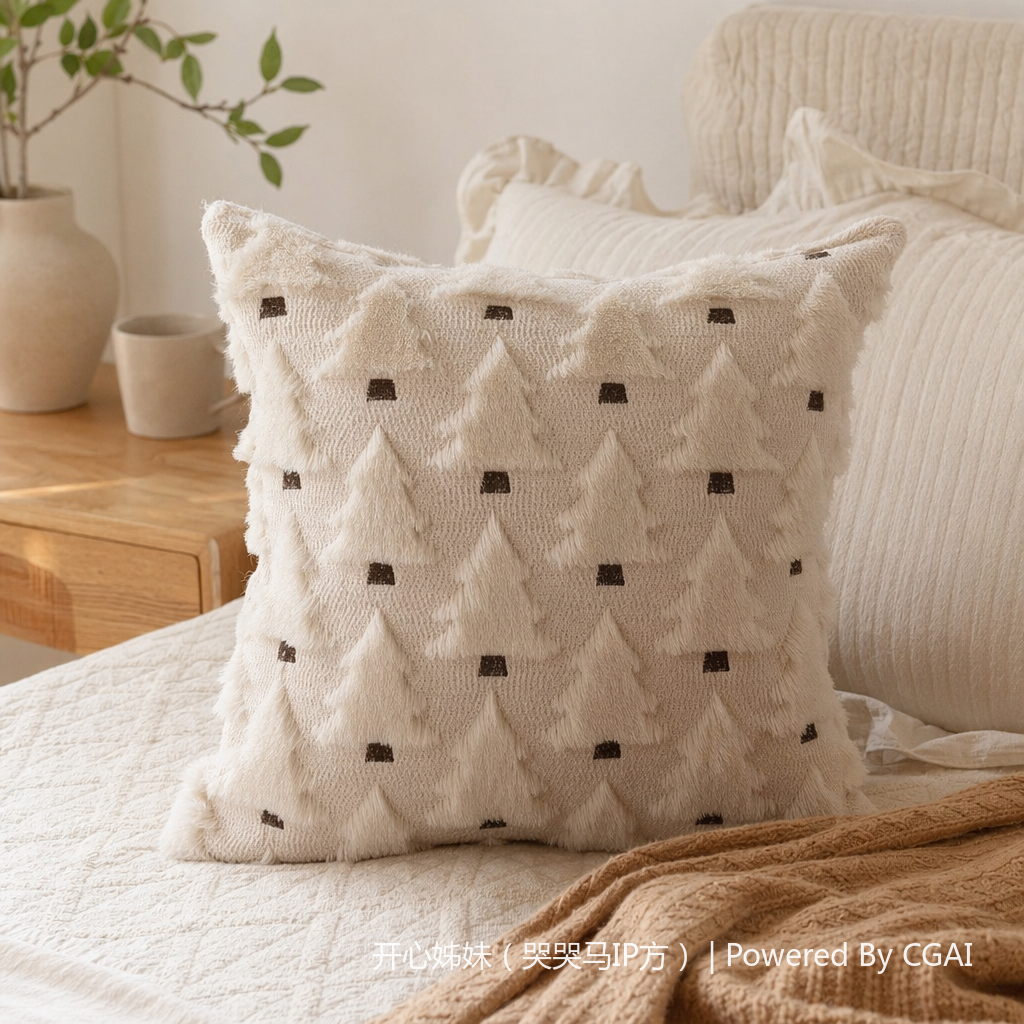 The off-white Christmas tree patterned tufted plush cushions and Tibetan sofa cushions can be customized to 40*40 details Picture