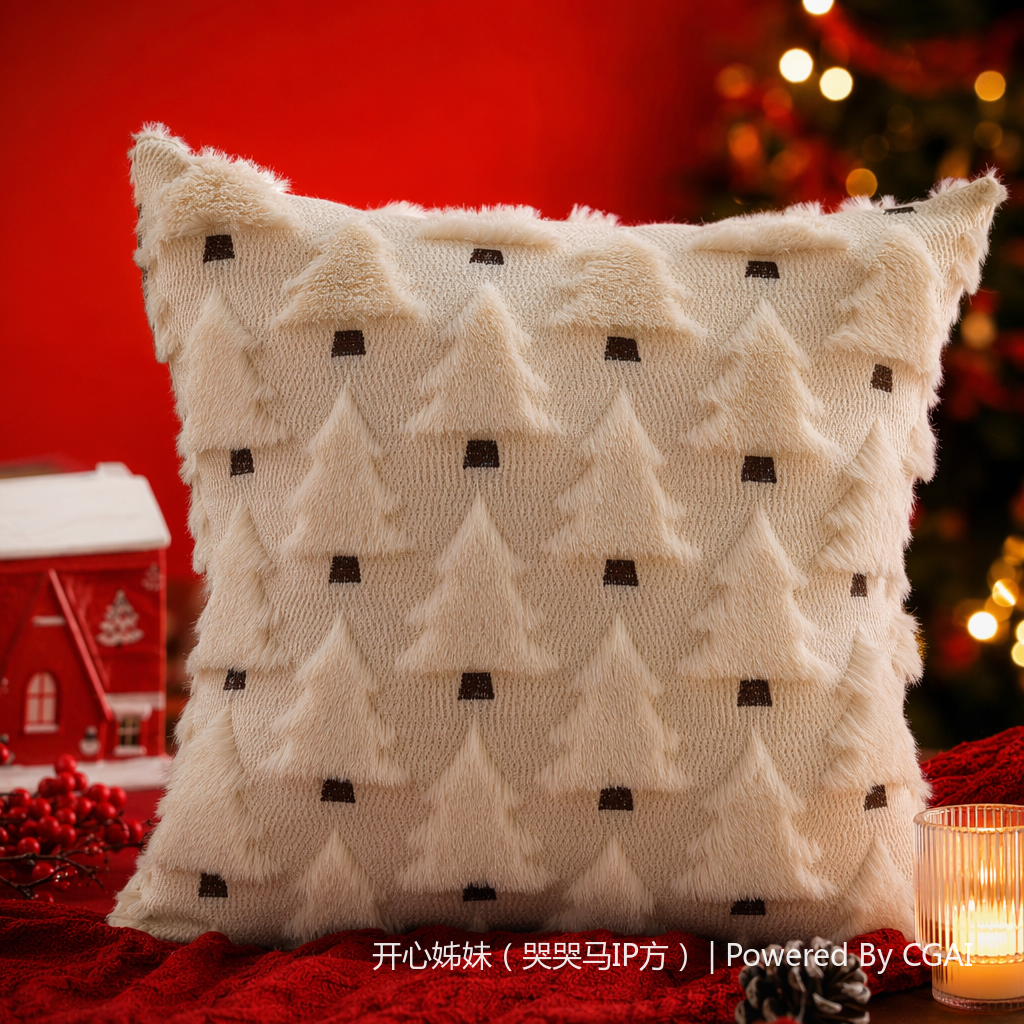 The off-white Christmas tree patterned tufted plush cushions and Tibetan sofa cushions can be customized to 40*40 Specification image
