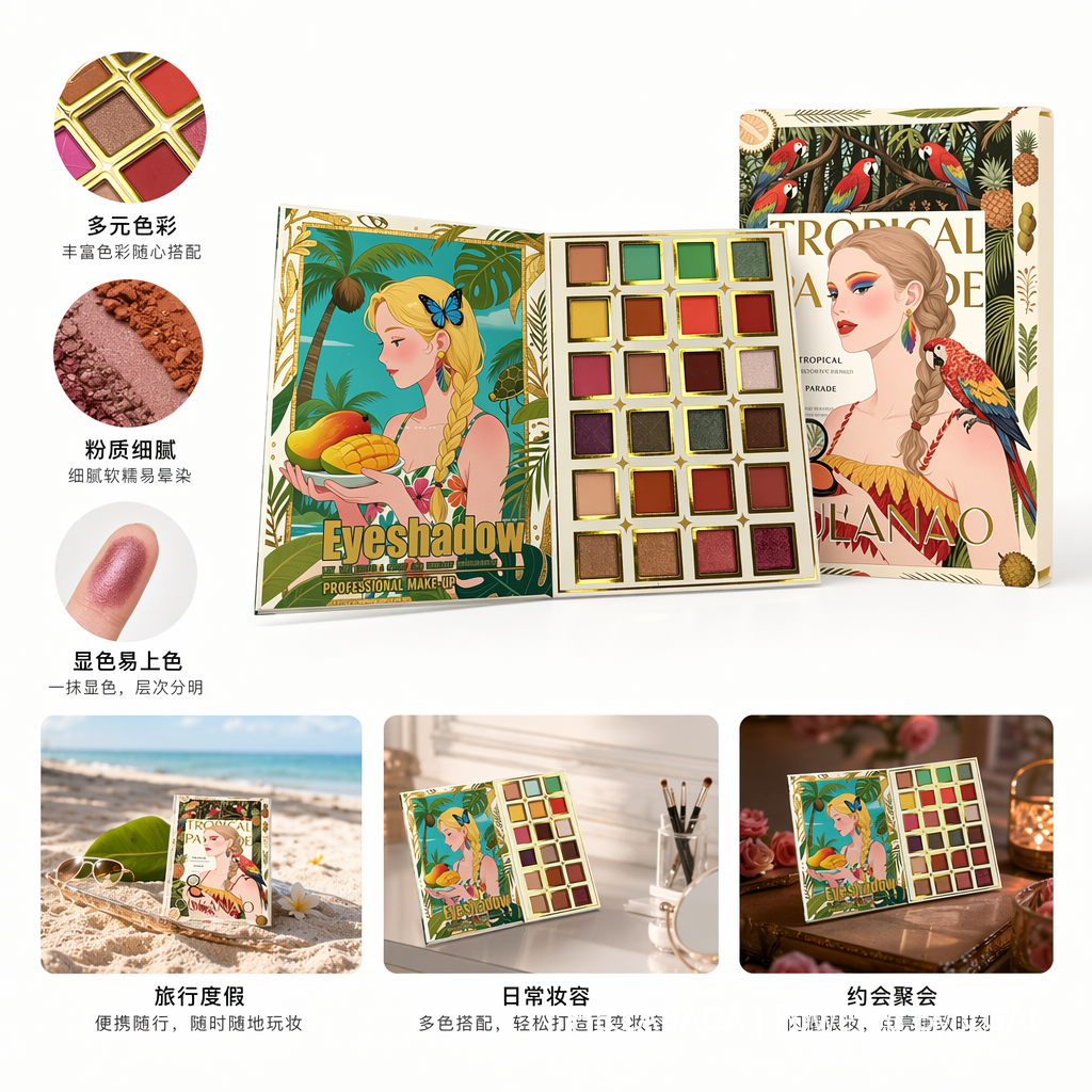 OULANAO热带巡游彩妆盘套装 眼影腮红金发编辫鹦鹉插画主题