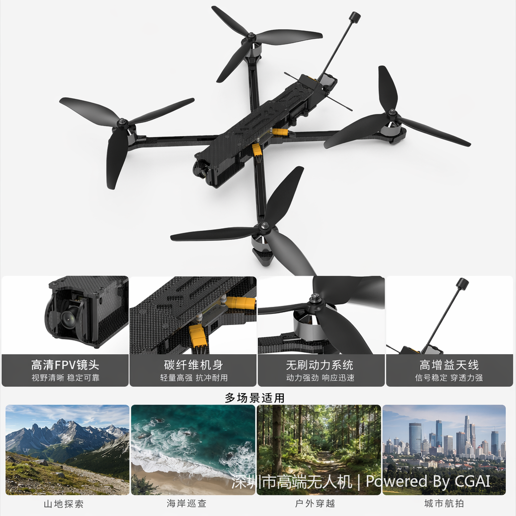 黑色四轴无人机巡检飞行器