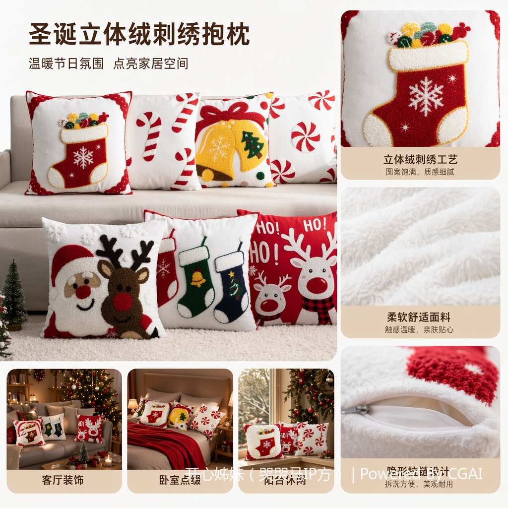 Christmas-themed tufted Tibetan-style sofa cushions, throw pillows, custom-made double-sided 40*40 cushions