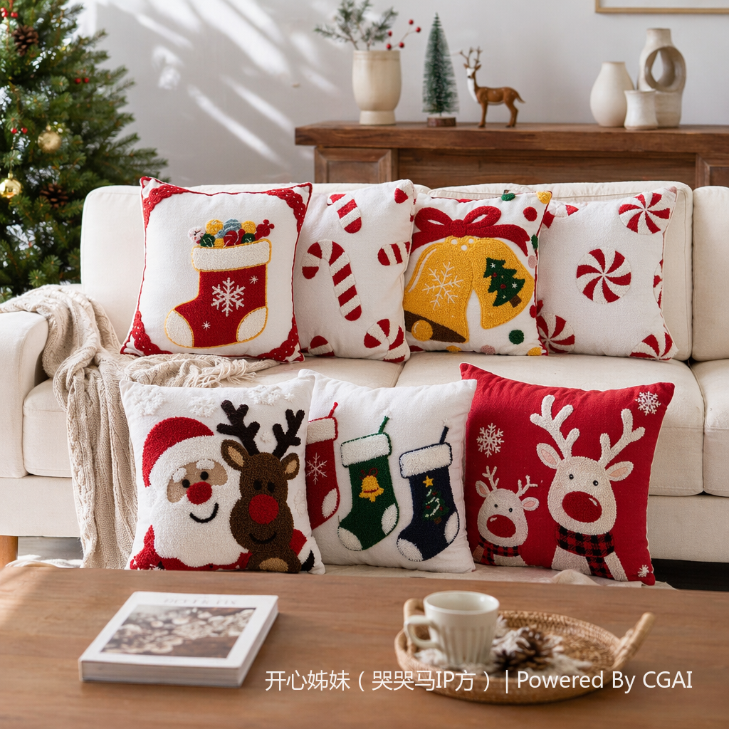 Christmas-themed tufted Tibetan-style sofa cushions, throw pillows, custom-made double-sided 40*40 cushions details Picture