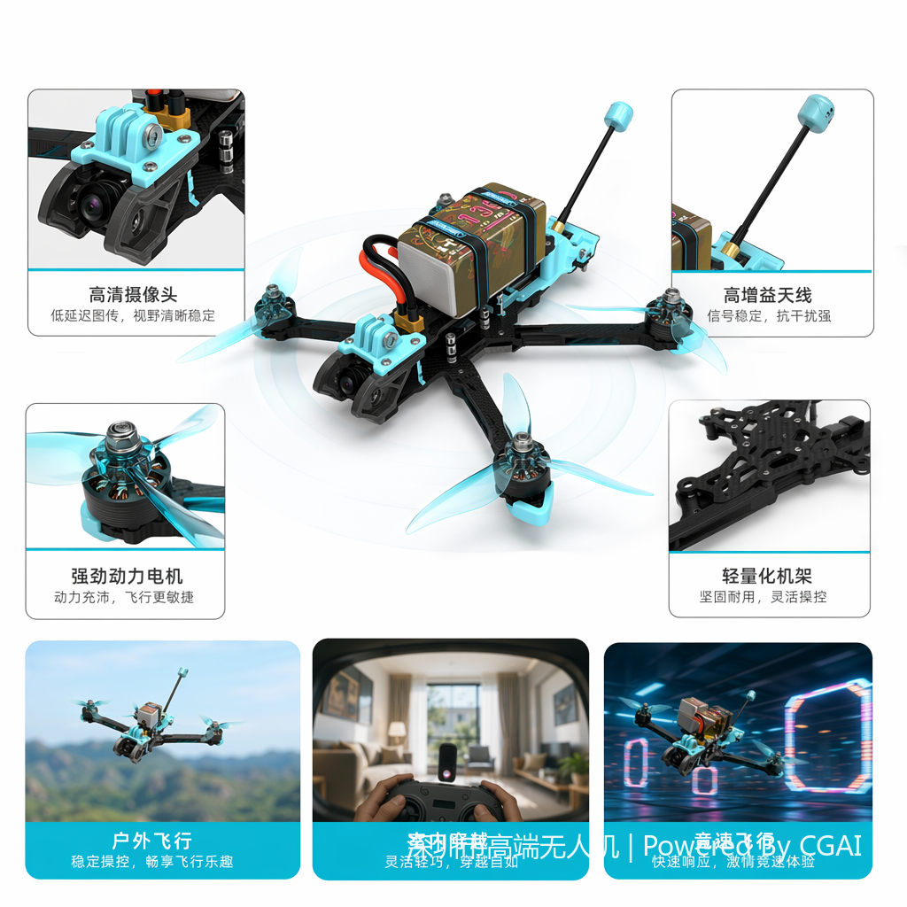 蓝色无人机航拍稳定器高清摄像遥控飞行器