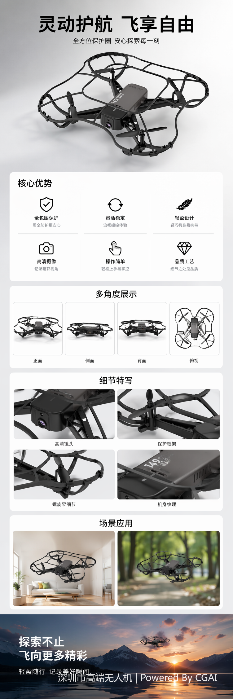 黑色无人机 多功能航拍遥控飞行器详情1