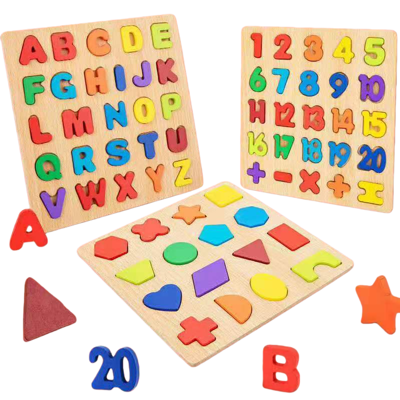 数字屋形状盒多孔认知玩具彩色木质拼图板字母数字几何形状块 Item Picture