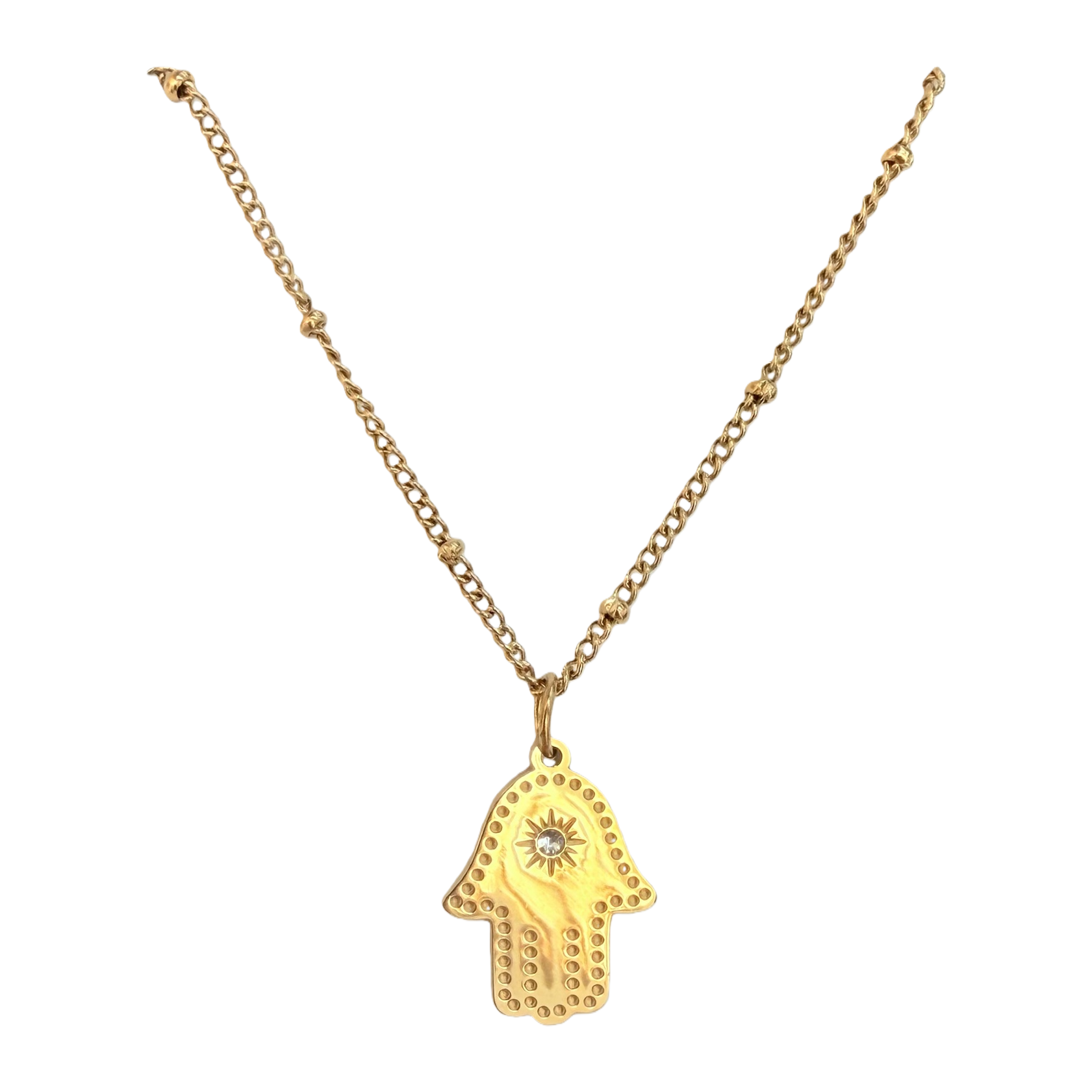 Retro Fatima's hand relief sun diamond-encrusted pendant, stainless steel exotic accessory, a unique and long-lasting color preservation decorative necklace with a traditional style for daily commuting Item Picture