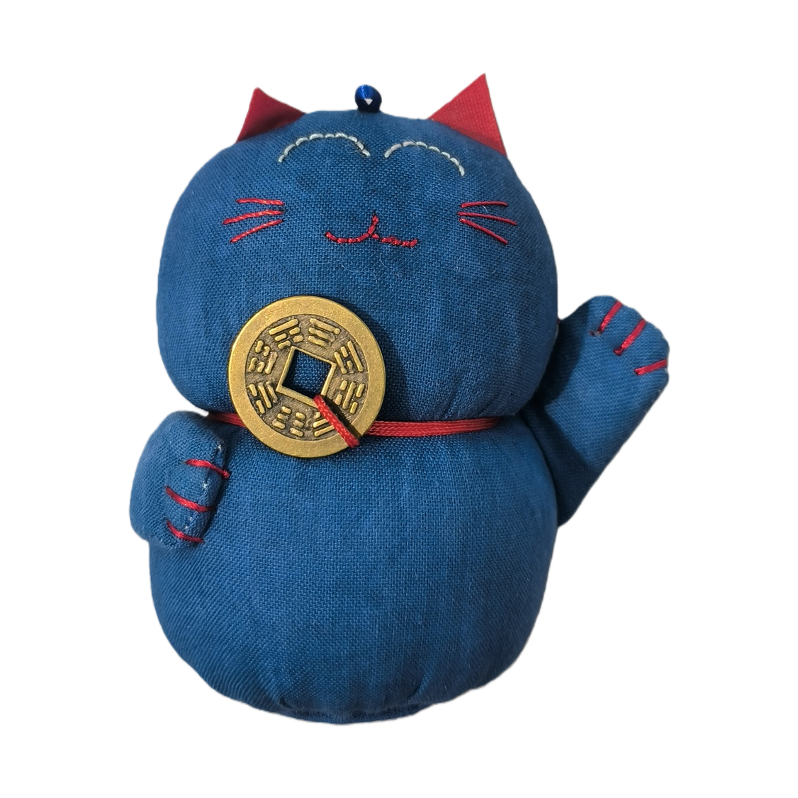 Blue Maneki Neko lucky figurine, cream glue fan wooden doll, business high-end gift box Item Picture