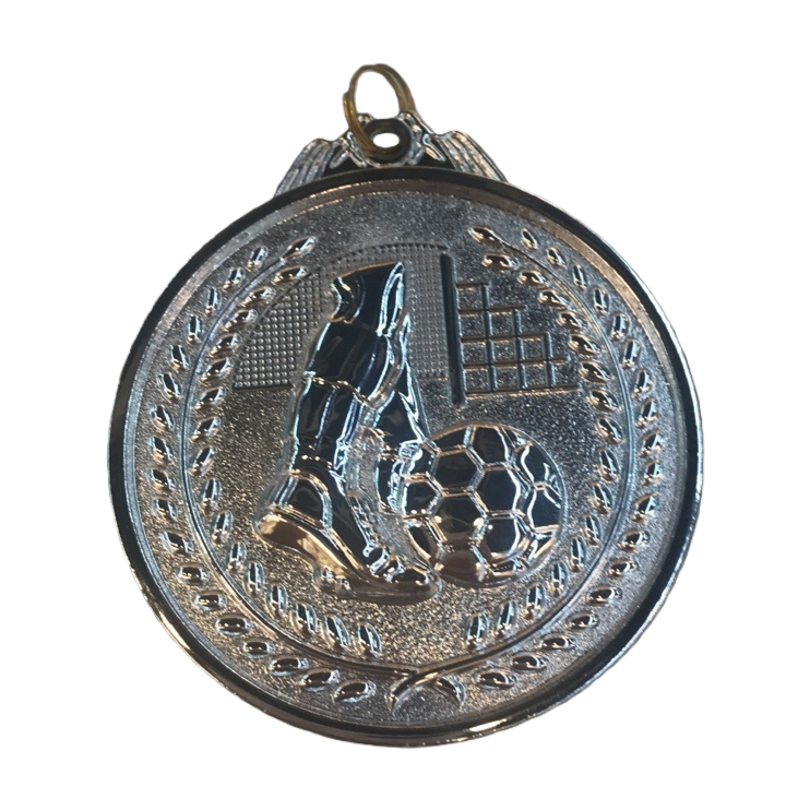 Silver football medal, gold foil plastic trophy, desktop nameplate, plastic base Item Picture