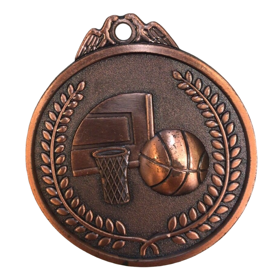 Copper-colored basketball medal, gold foil paper, plastic base, desktop nameplate Item Picture