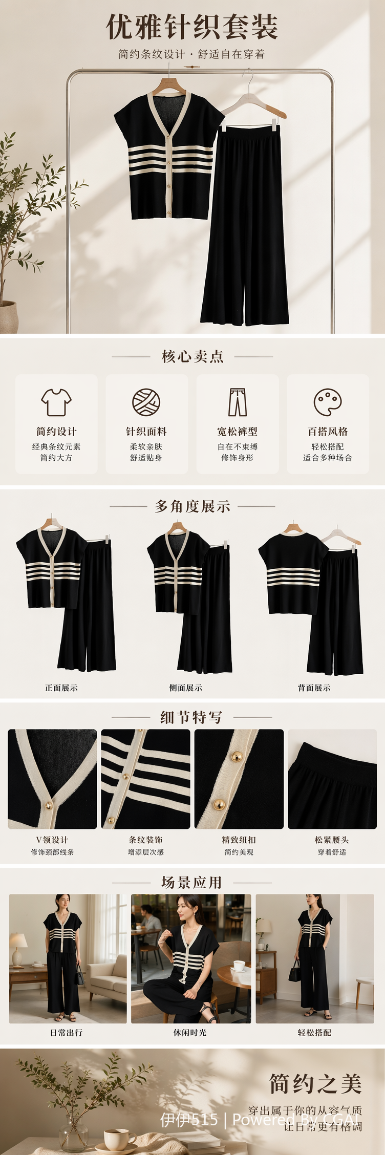 跨境夏季运动套装韩系阔腿裤套装开衫两件套休闲慵懒针织两件套女详情1