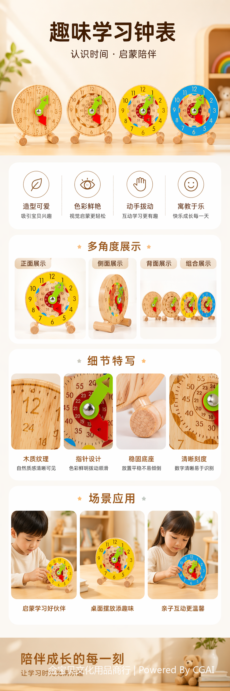 木质教学时钟四款彩色数字教具含计算器智能学习机 pic 1