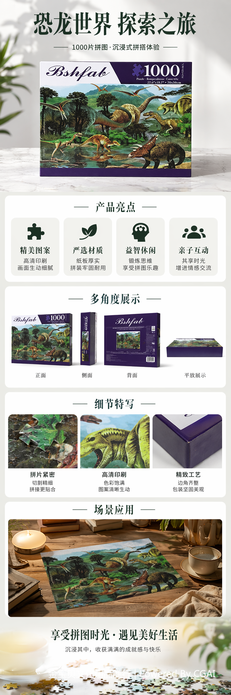彩色恐龙主题1000片拼图盒 拼板拼豆积木拼图 pic 1