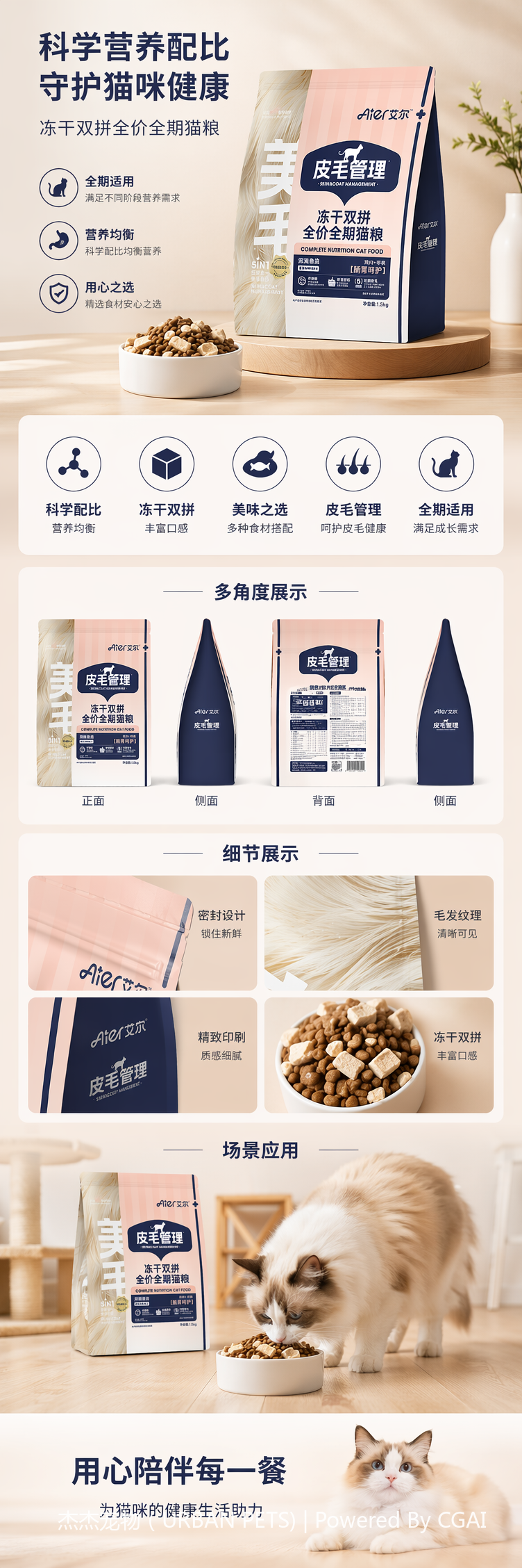 Air Freeze-dried Double Combo full-price, full-life cat food with chicken and apple formula suitable for all ages. It is suitable for hair care, skin care and stomach protection. It weighs 1.5kg, 5kg and 10kg pic 1