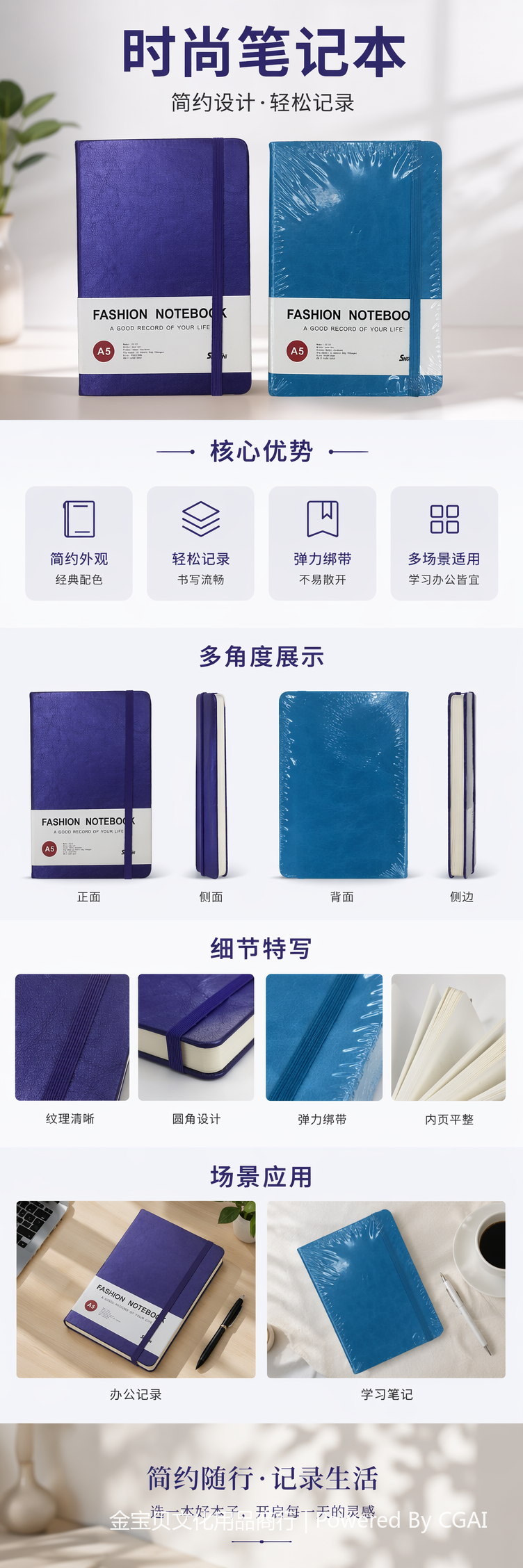 紫色蓝色手账本 笔记本记事本 120页A5便携 pic 1