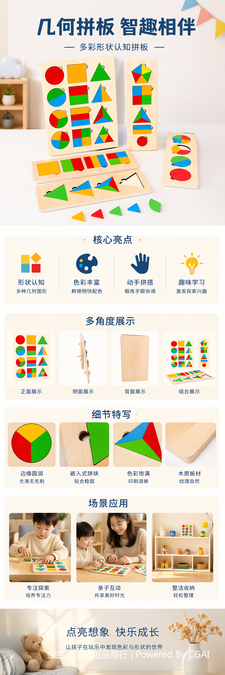 彩色几何拼图板1000片拼豆积木拼图儿童益智玩具 pic 1