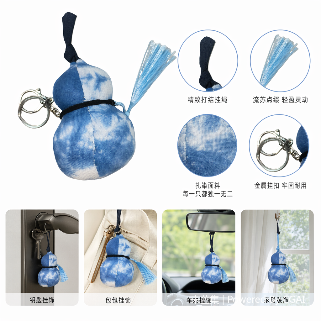葫芦蓝白扎染葫芦海洋公仔钥匙扣项链锁扣金属件
