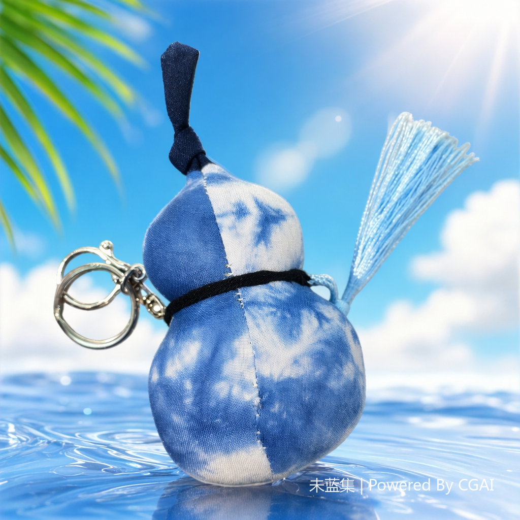 Blue and white tie-dyed gourds, ocean gourds, keychains, necklaces, lock metal parts Specification image