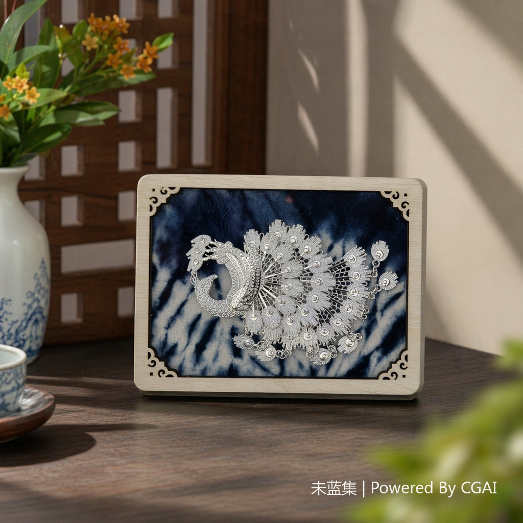 Silver peacock-shaped bar decorative item, Miao silver refrigerator sticker details Picture