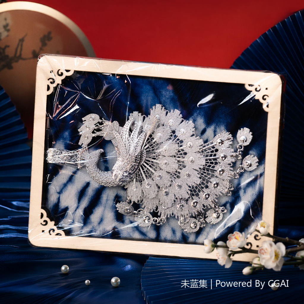 Silver peacock-shaped bar decorative item, Miao silver refrigerator sticker Specification image