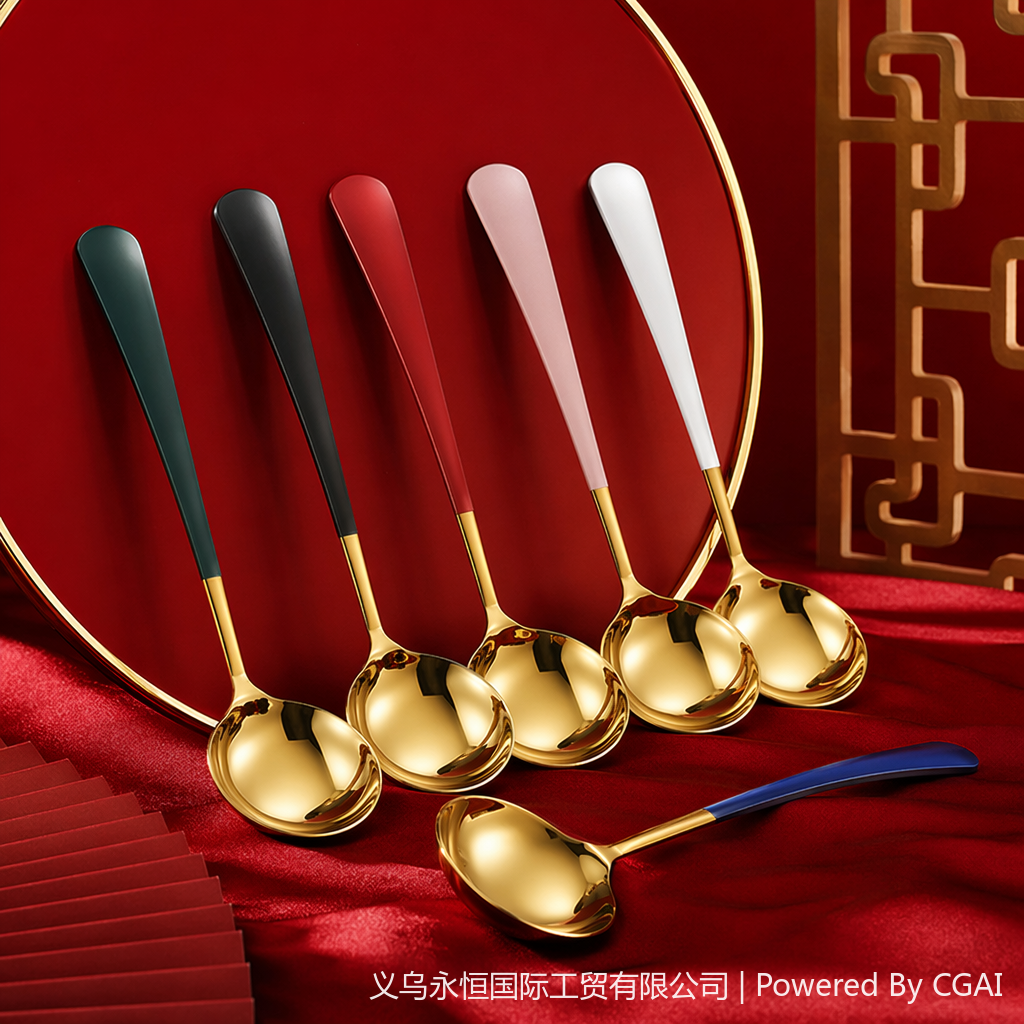 金色硅胶陶瓷调羹咖啡棒勺子套装跨境百货 Specification image