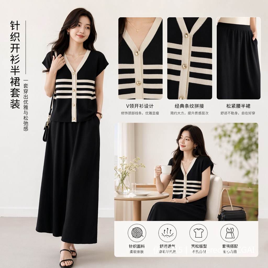 裙子女收腰仙女/运动套装女夏季/碎花裙/时尚女套装/女装女式宽松时尚休闲产品图