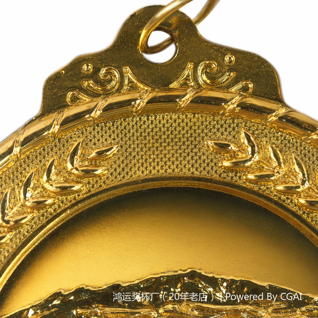Golden embossed swimmer's medal, gold foil plastic trophy with a tabletop nameplate Application Scenario
