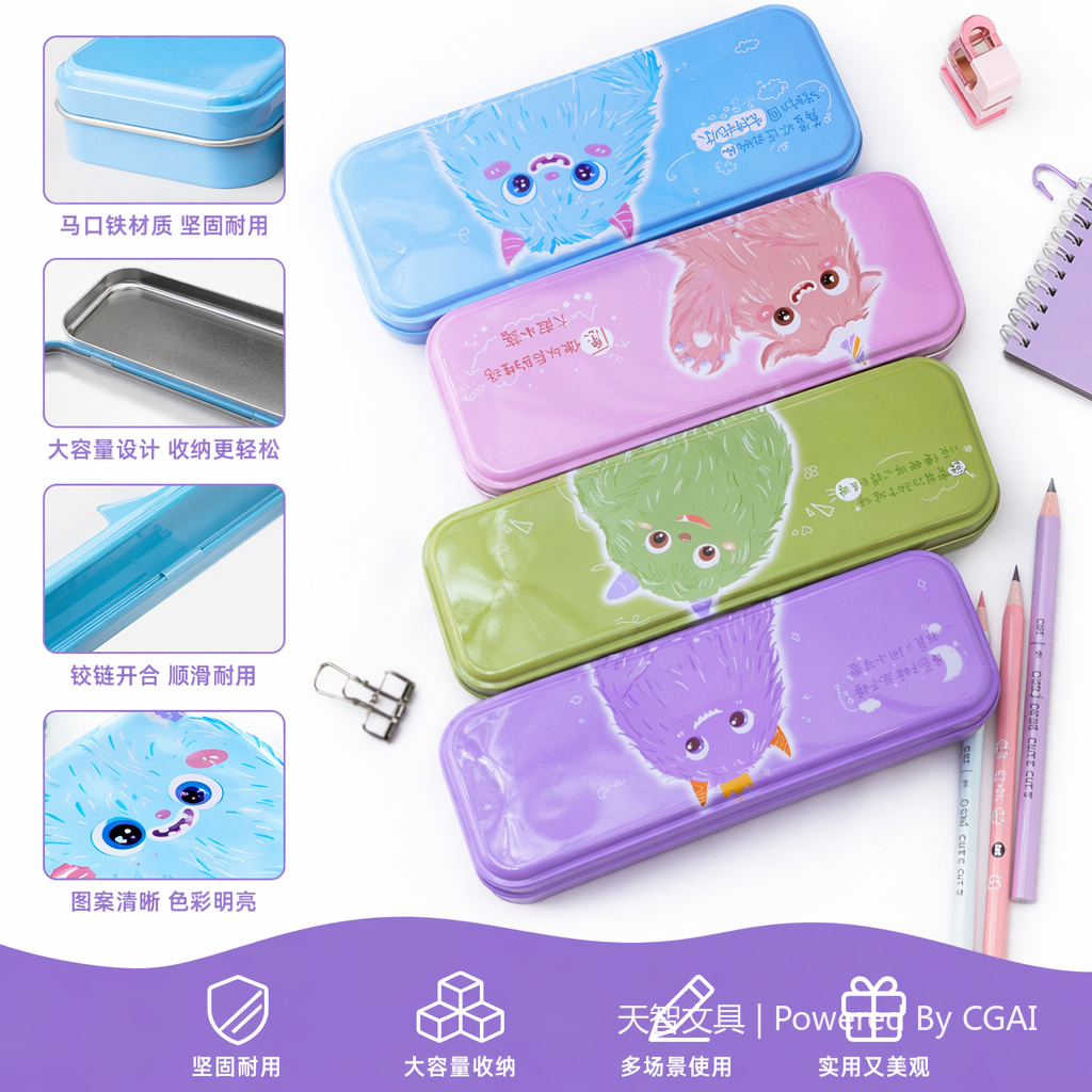 彩色卡通透明笔袋学生铅笔袋文具笔盒