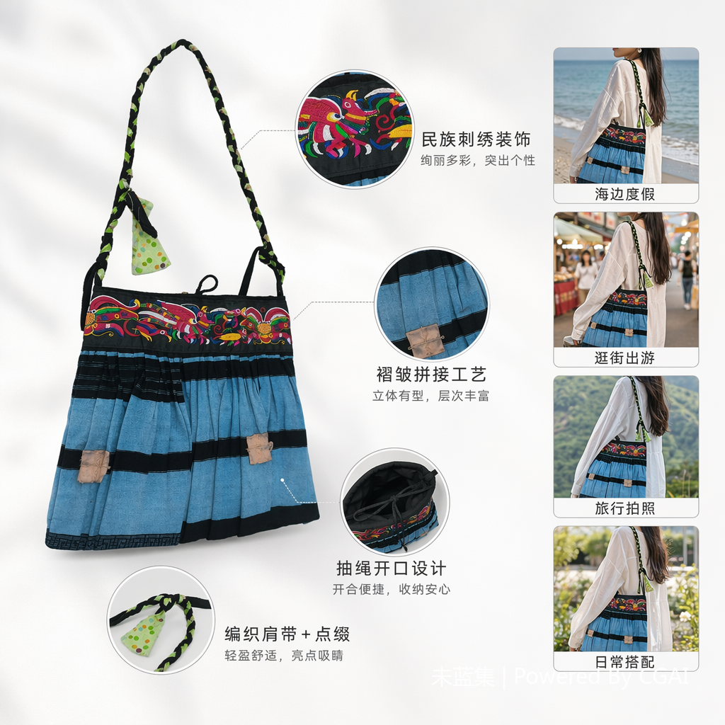 纯手工苗绣扎染蜡染非遗裙摆包