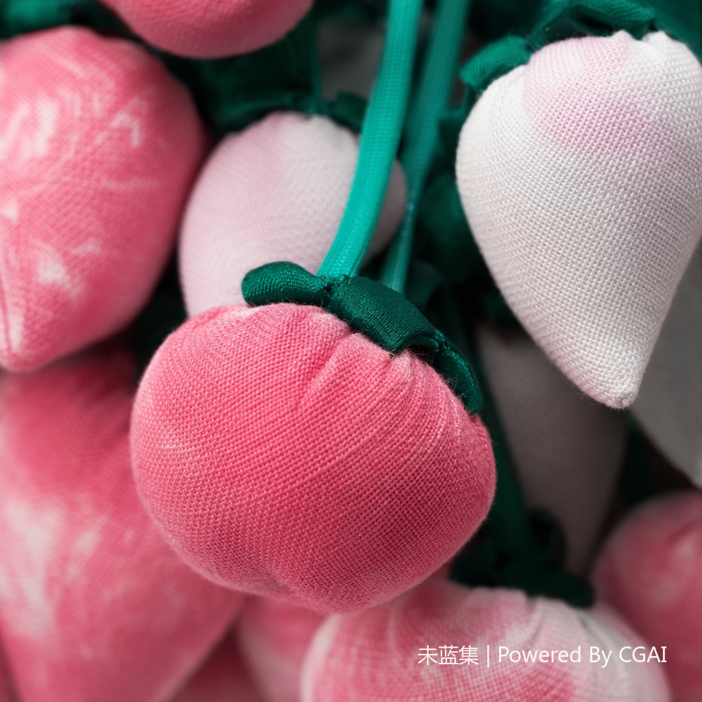 Pink fabric strawberry ocean figurine keychain necklace lock metal piece plant dye (pitaya) Application Scenario