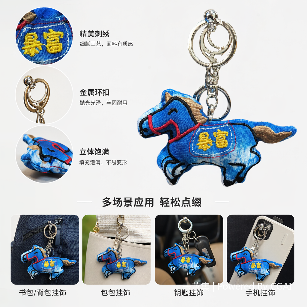 扎染刺绣小马挂件