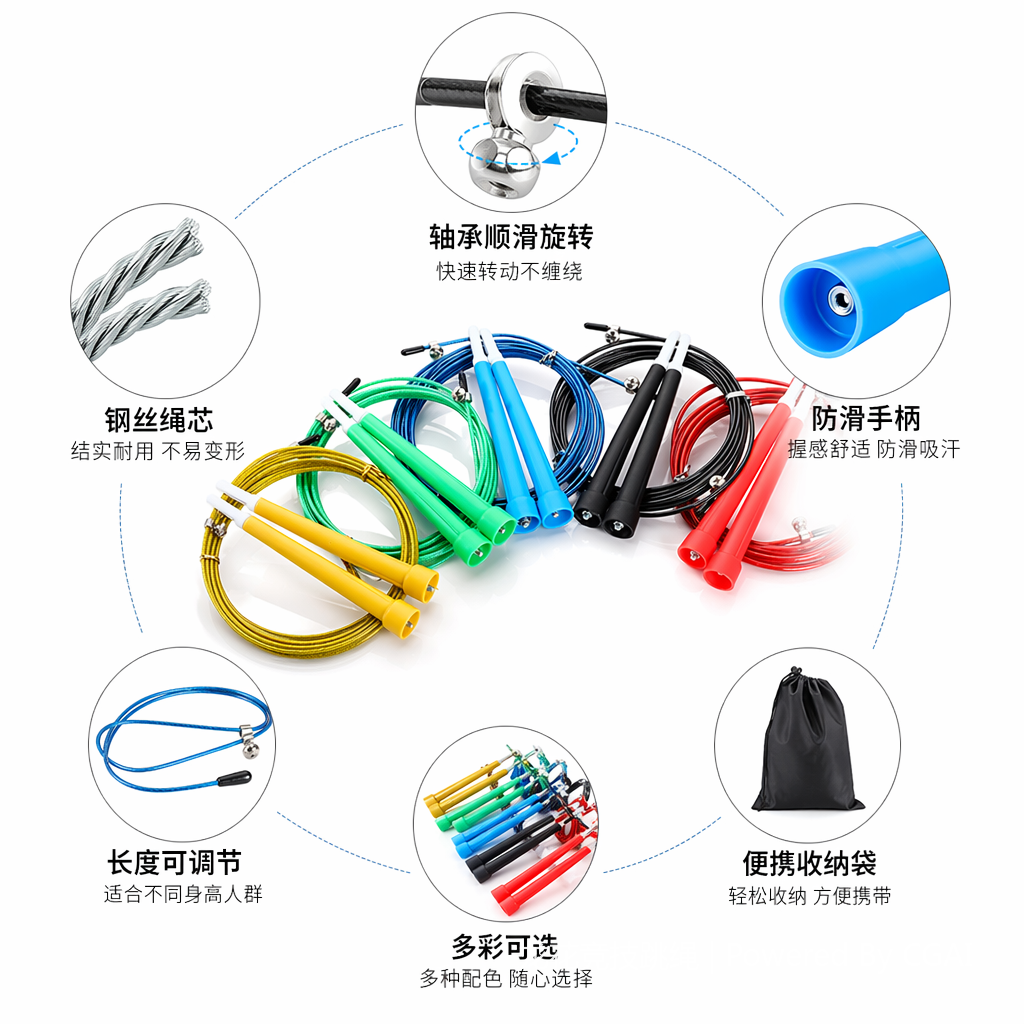 彩色跳绳PVC加粗手柄防滑耐磨体育用品户外运动必备
