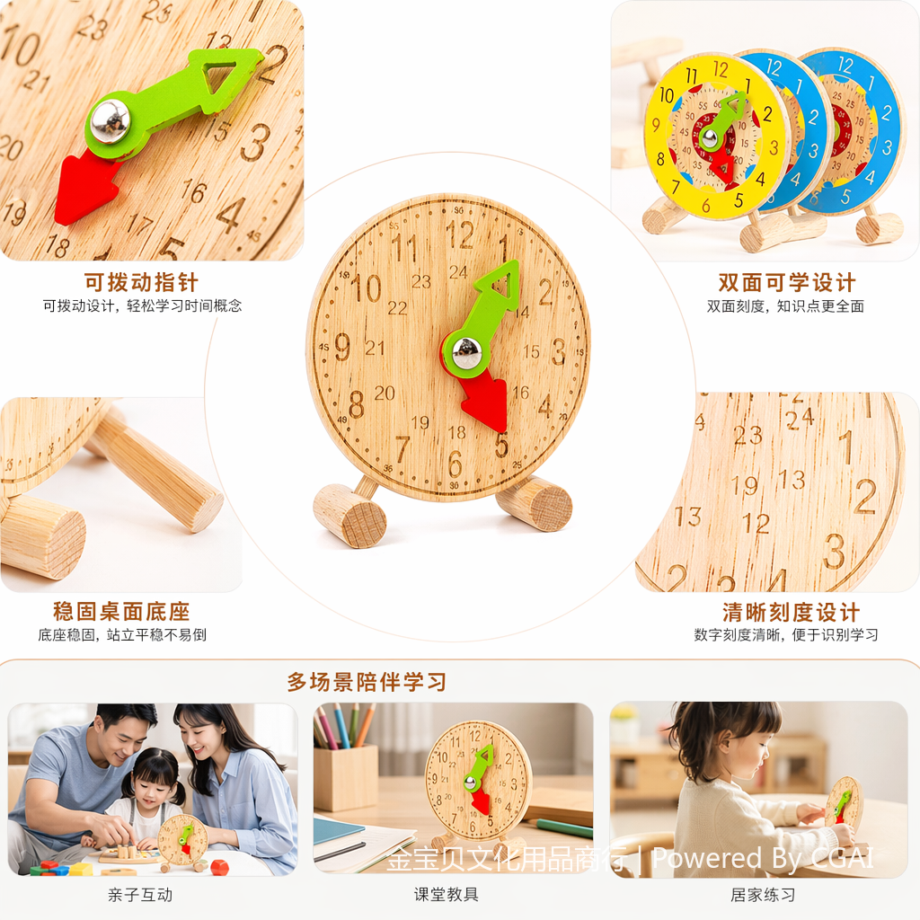 木质教学时钟四款彩色数字教具含计算器智能学习机