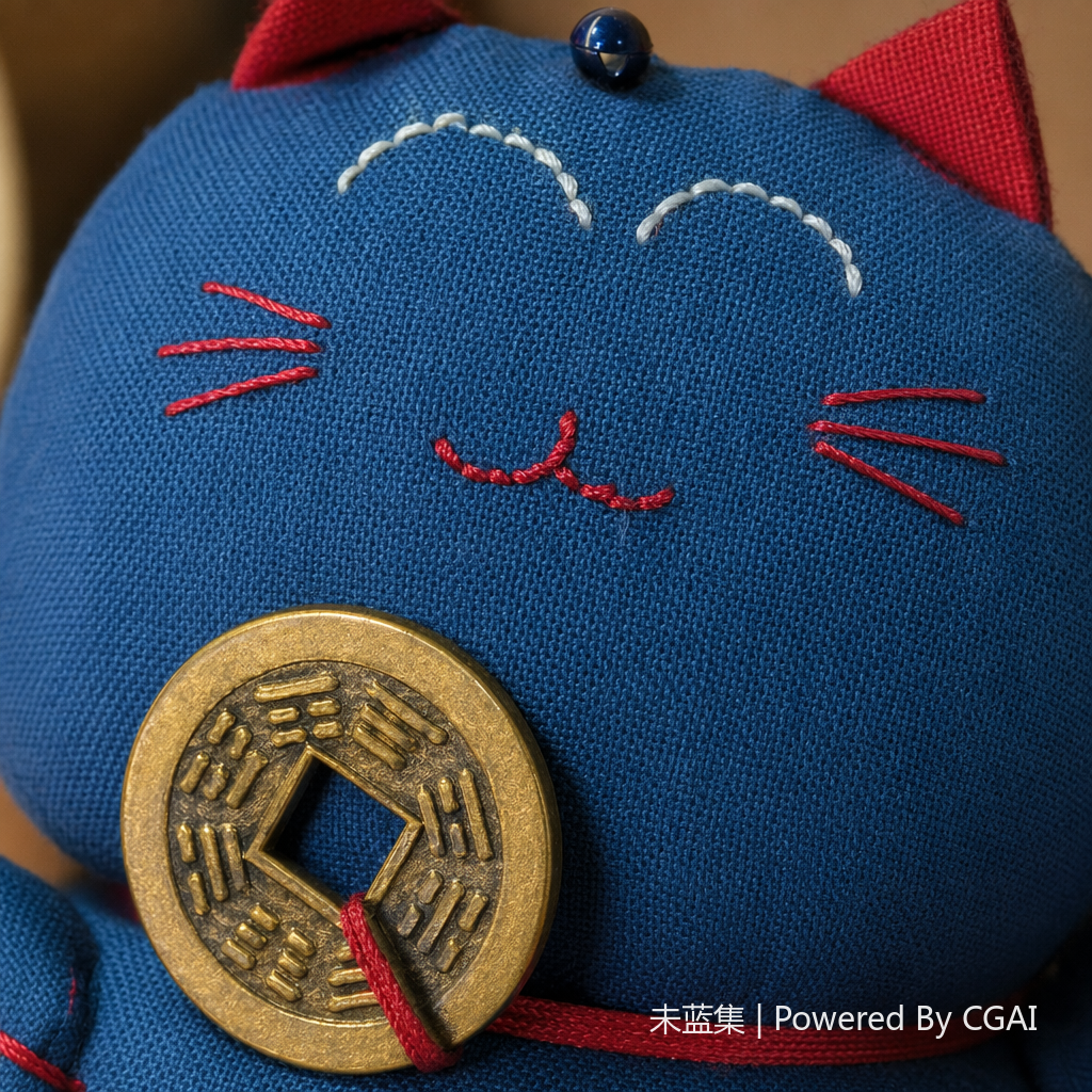 Blue Maneki Neko lucky figurine, cream glue fan wooden doll, business high-end gift box Application Scenario
