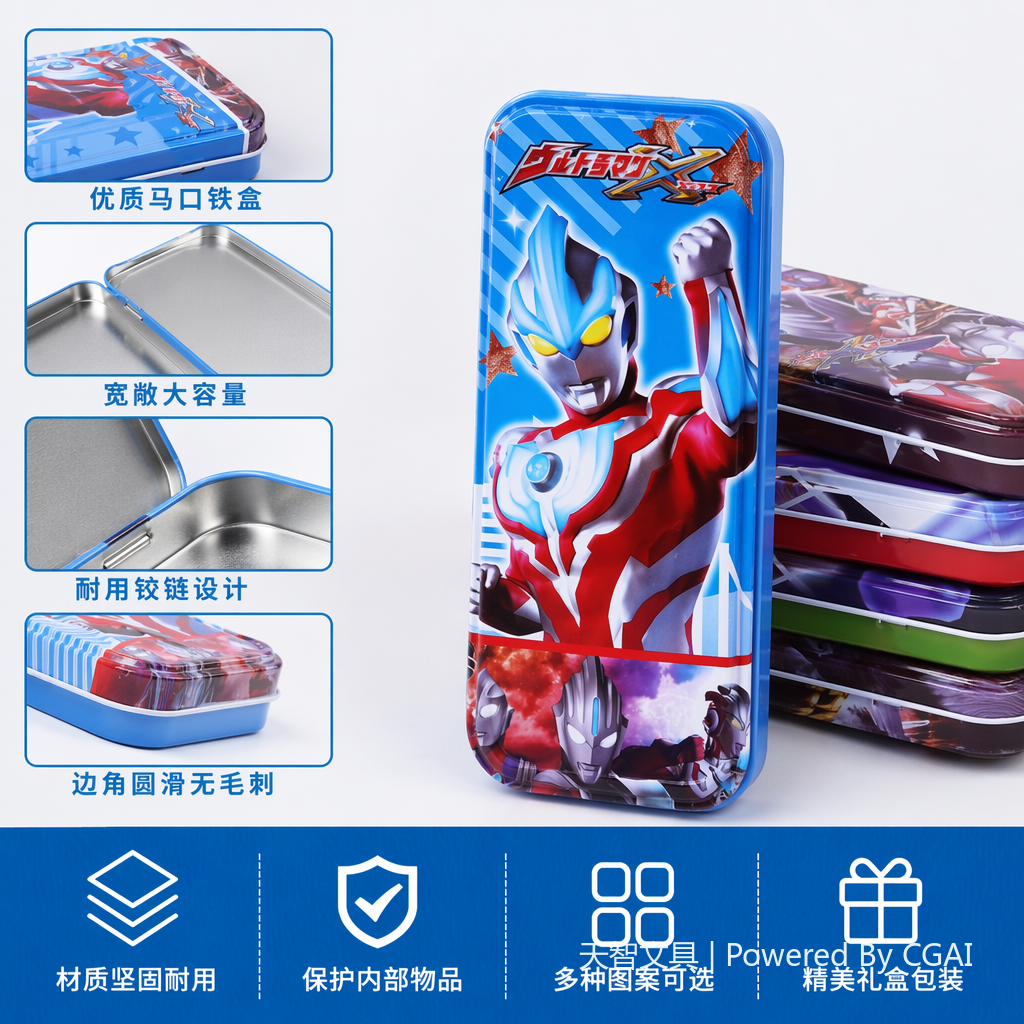 彩色奥特曼主题铁质计算器文具盒文具