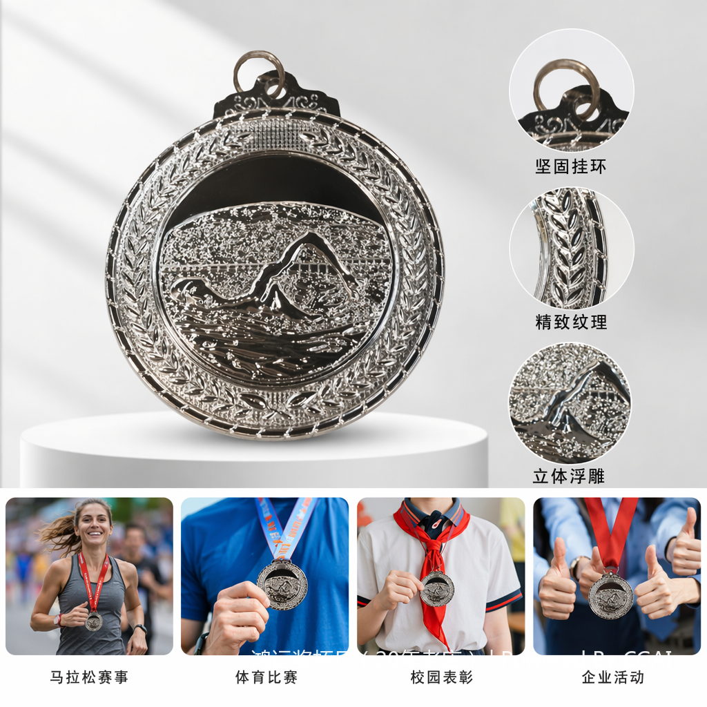 银色金箔奖牌塑料底座桌面铭牌180g图
