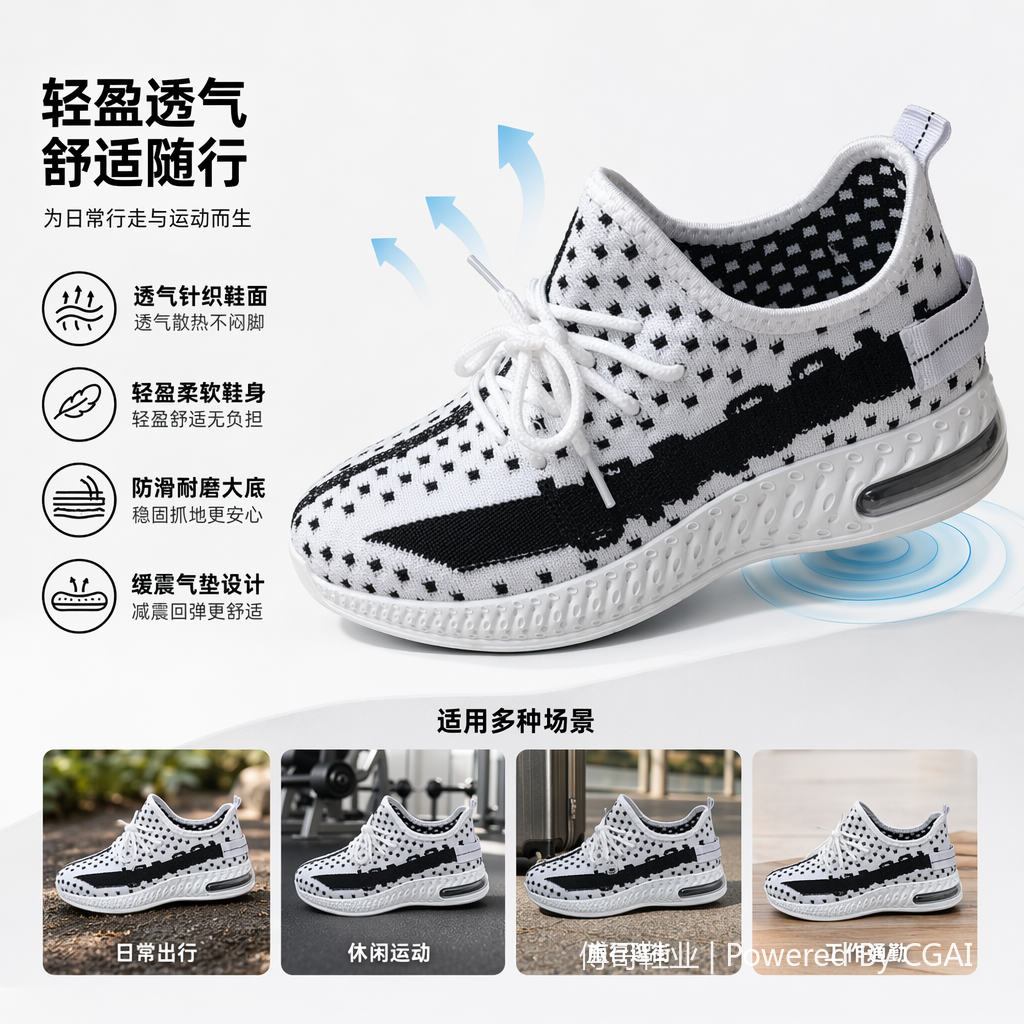 黑白斑点拼接休闲运动鞋