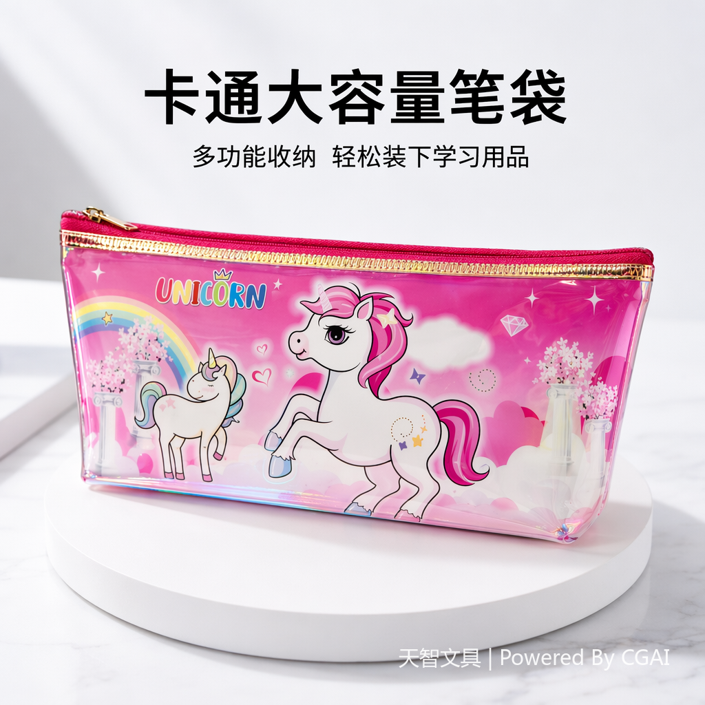 彩色卡通透明笔袋学生文具袋铅笔袋