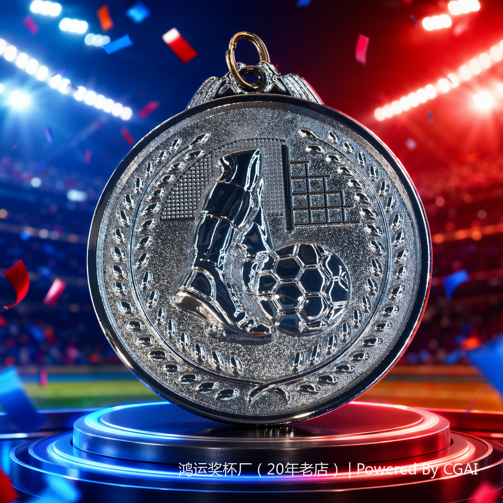 Silver football medal, gold foil plastic trophy, desktop nameplate, plastic base Specification image