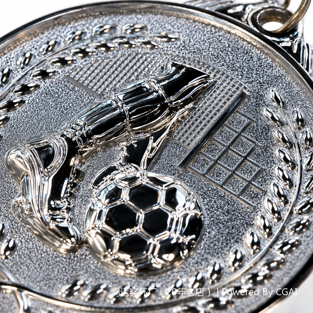 Silver football medal, gold foil plastic trophy, desktop nameplate, plastic base Application Scenario