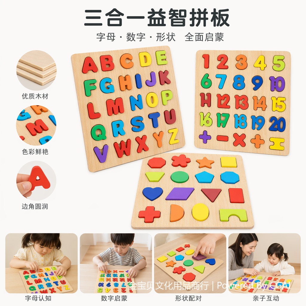 数字屋形状盒多孔认知玩具彩色木质拼图板字母数字几何形状块
