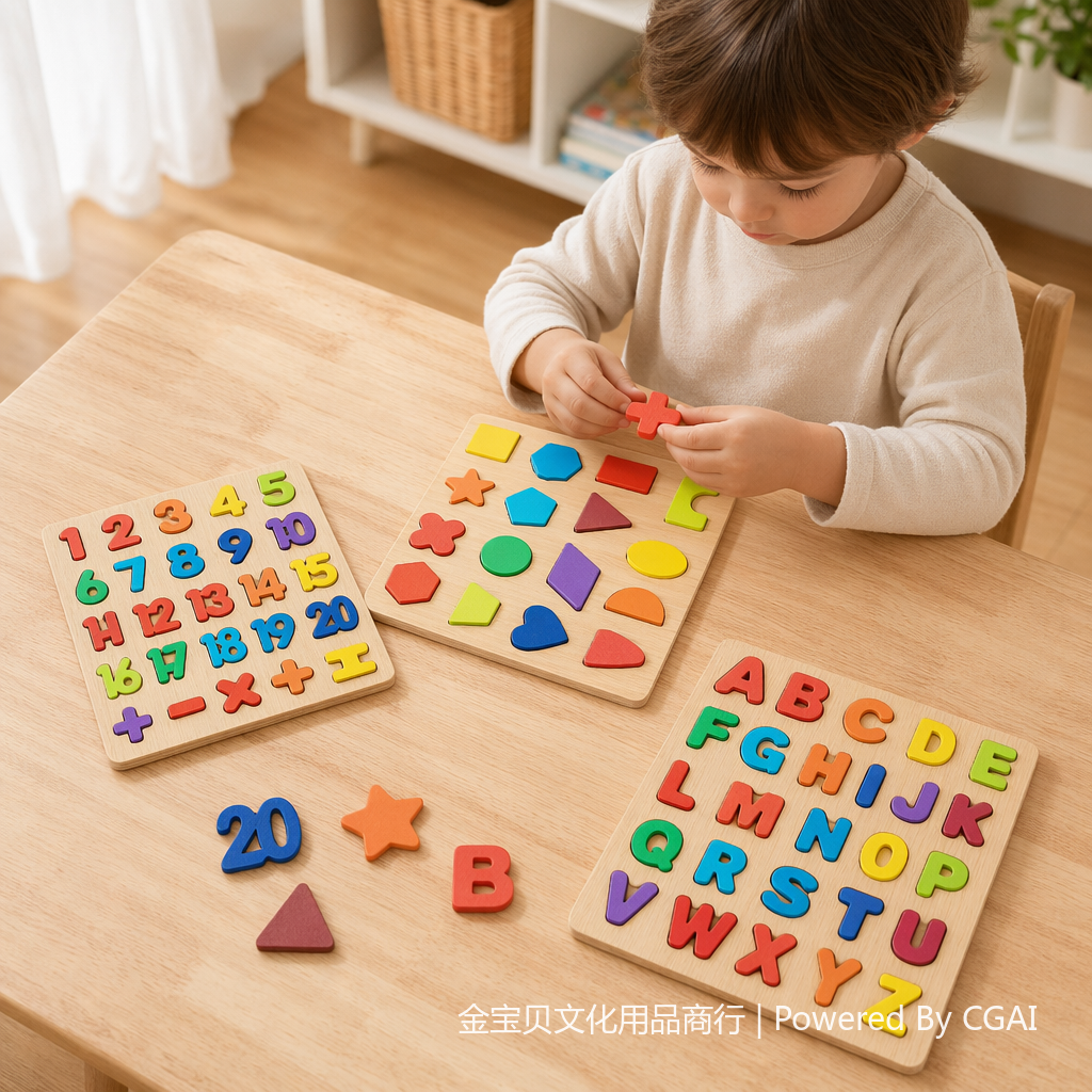 数字屋形状盒多孔认知玩具彩色木质拼图板字母数字几何形状块 details Picture