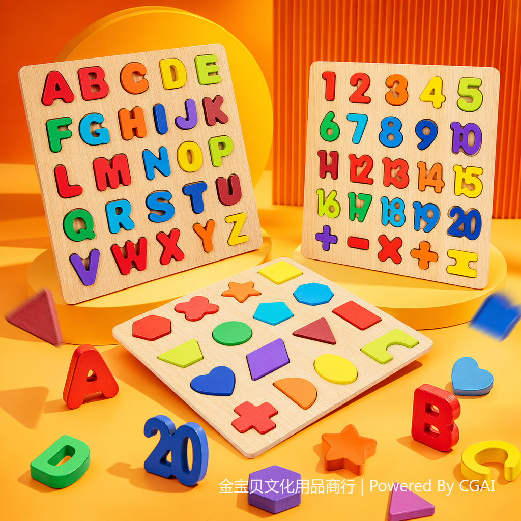 数字屋形状盒多孔认知玩具彩色木质拼图板字母数字几何形状块 Specification image