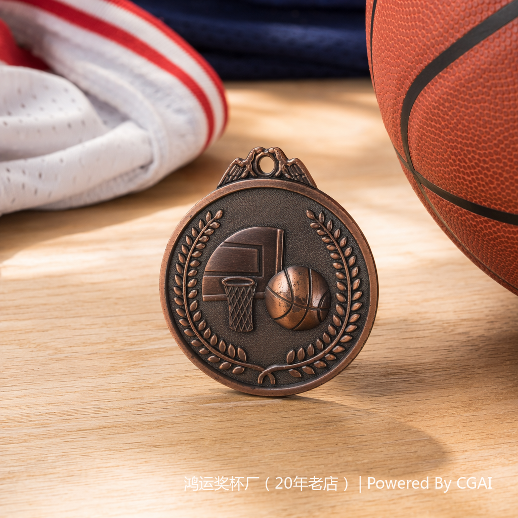 Copper-colored basketball medal, gold foil paper, plastic base, desktop nameplate details Picture