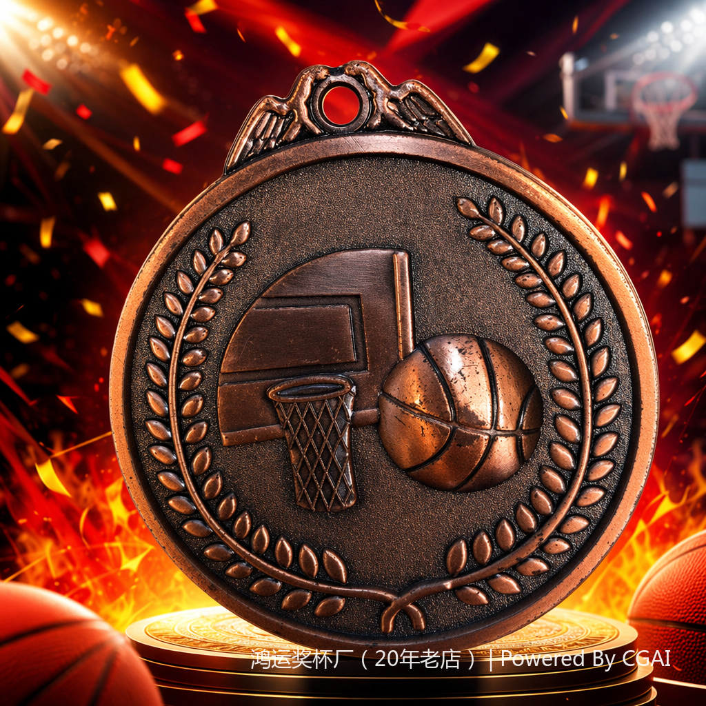 Copper-colored basketball medal, gold foil paper, plastic base, desktop nameplate Specification image